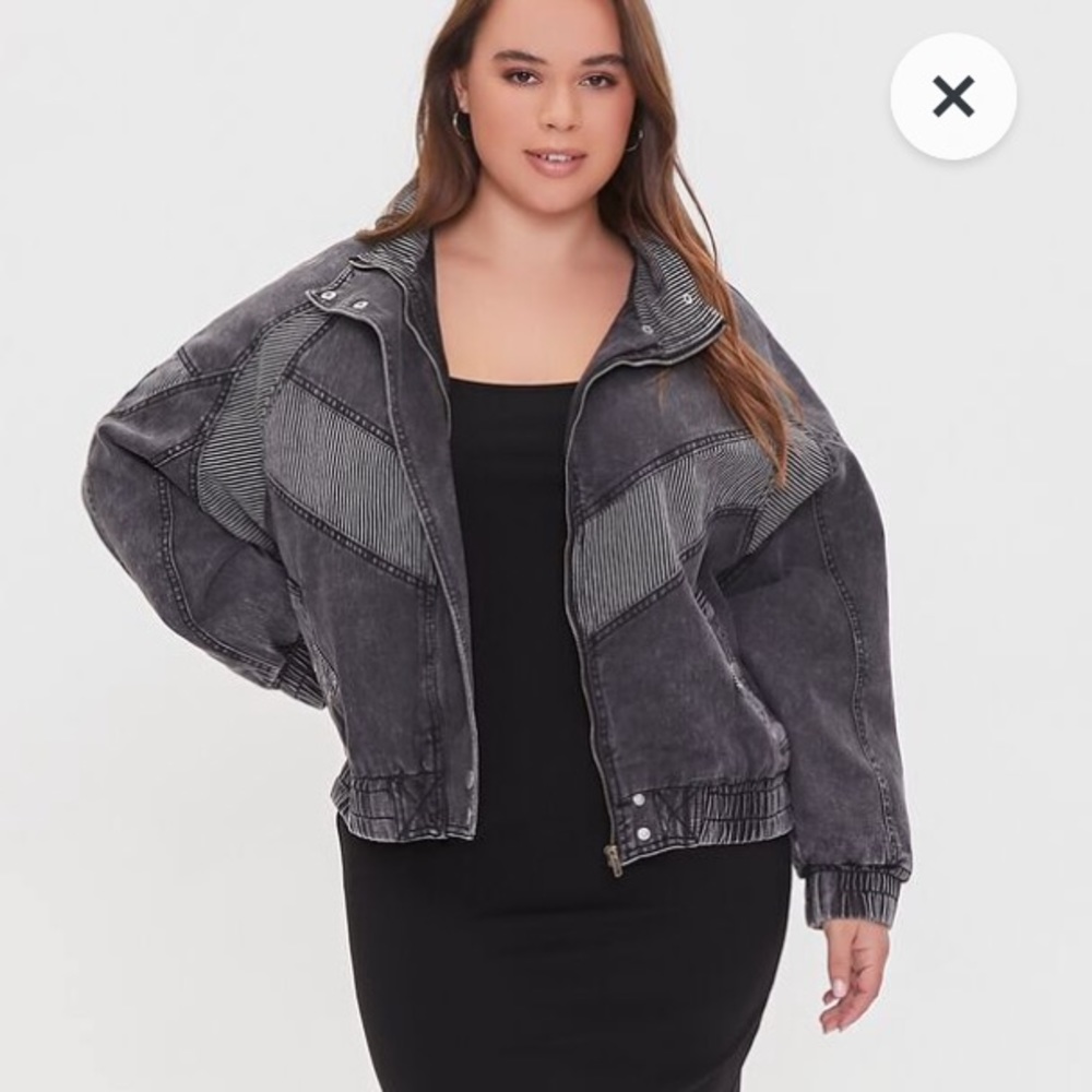 Plus Size Ribbed Denim Jacket, NEW